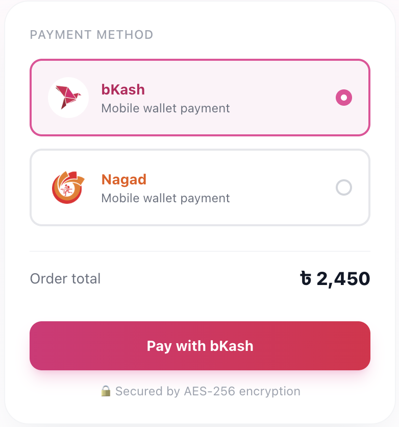 BD Wallet payment link sent to customer mobile for bKash and Nagad checkout on Shopify